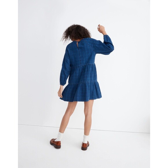 Madewell Windowpane Denim Mini Dress in Lunar Wash - Picture 4 of 9